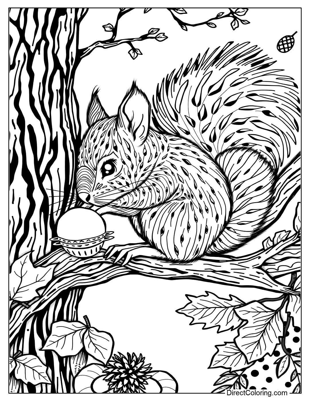Squirrel for Adults Coloring Sheet